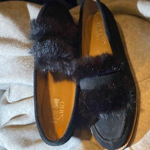 FRANCO SARTO Black Cyrus Faux Fur Loafer 7.5 New without tags or box-never worn